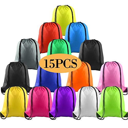 Book Cover KUUQA 15Pcs Multicolor Drawstring Backpack Bags Sports Cinch Sack String Backpack Storage Bags for Gym Traveling (Colorful 15pcs)