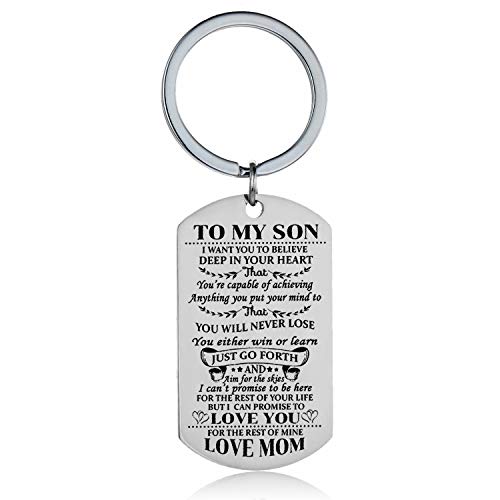 Book Cover Son Keychain Key Ring Believe Inspirational Gifts from Dad Mom Birthday Graduation Christmas Gifts (Son Keychain from Mom)