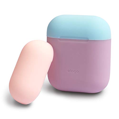 Book Cover elago AirPods Duo Case [Body-Lavender/Top-Pastel Blue, Lovely Pink] - [Compatible with Apple AirPods 1 & 2; Front LED Not Visible][Supports Wireless Charging] for Apple AirPods 1 & 2