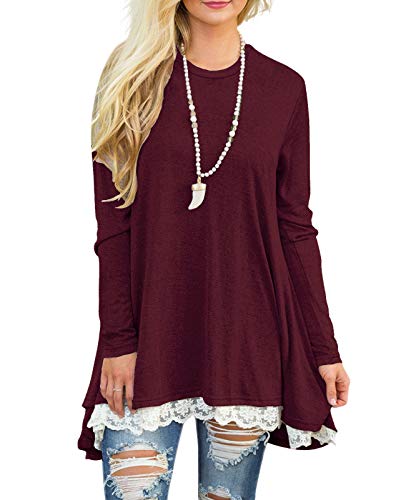 Book Cover Sanifer Women Lace Long Sleeve Tunic Top Blouse