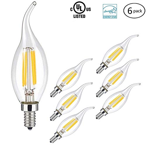 Book Cover Led Candelabra Bulb, Goodia E12 4W Flame Tip Vintage Led Bulbs Warm White Decorative Candle Bulb 40W Equivalent - Indoor & Outdoor Lamp, 6 Pack