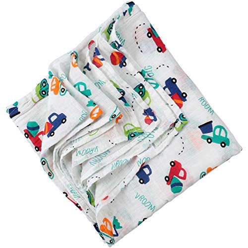 Book Cover Boy and Girl 100% Cotton Swaddle Blanket, Cute Baby Bamboo Muslin Blankets for Large Size 47 x 47 inches (Toy Car)