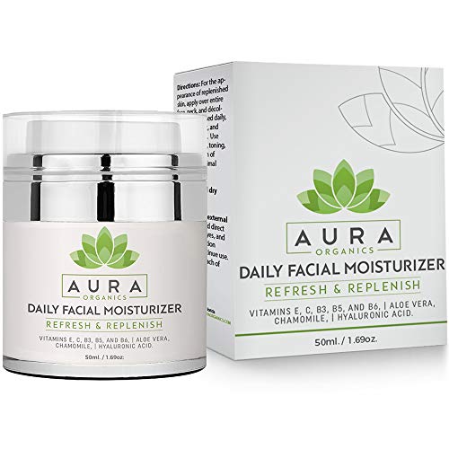 Book Cover Moisturizer for Face - Face Lotion & Cream by Aura Organics - Includes Hyaluronic Acid, Aloe,Chamomile Vitamin C, E, B3, B5, B6. Great for Day and Night!