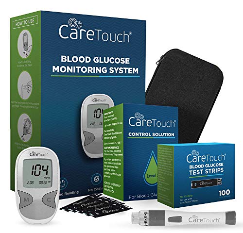 Book Cover Care Touch Diabetes Testing Kit - Blood Glucose Monitor, 100 Blood Glucose Test Strips, 100 30-Gauge Lancets, Lancing Device, Battery, and Control Solution | for Blood Sugar Testing and Monitoring