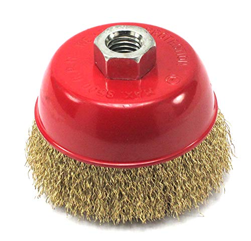 Book Cover Elitexion 4 inches x 5/8 inch Thread Cup Wire Wheel Brush, Fine Crimped Wire Cup Wheel