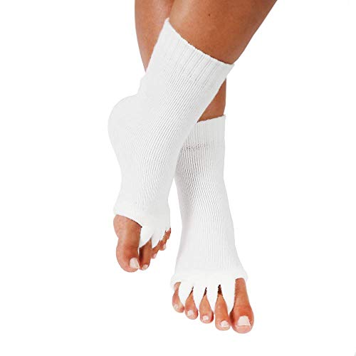 Book Cover Gln Yoga Gym Sports Massage Five Toe Separator Socks for Massage, Sore Feet and Diabetics, One Size, White, Medium