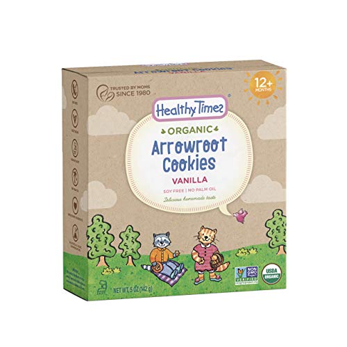 Book Cover Healthy Times Organic Arrowroot Cookies for Kids, Vanilla | For Toddlers 12 Months and Older | Healthy Soy Free Snack | 5 oz Box, 1 Count