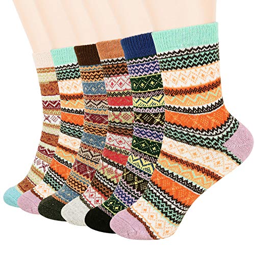 Book Cover ESTELA Vimpro Wool Socks Women, 6 Pairs Warm Socks Vintage Style Women Winter Warm Wool Socks Womens Casual Socks, US Size 5-9, Mixed Color