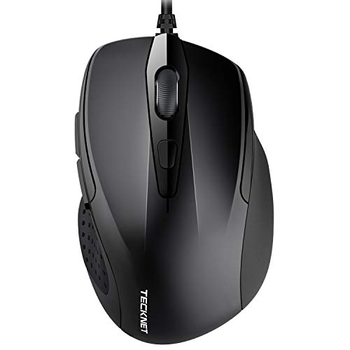 Book Cover TECKNET 6-Button USB Wired Mouse with Side Buttons, Optical Computer Mouse with 1000/2000DPI, Ergonomic Design, 5ft Cord, Support Laptop Chromebook PC Desktop Mac Notebook-Black
