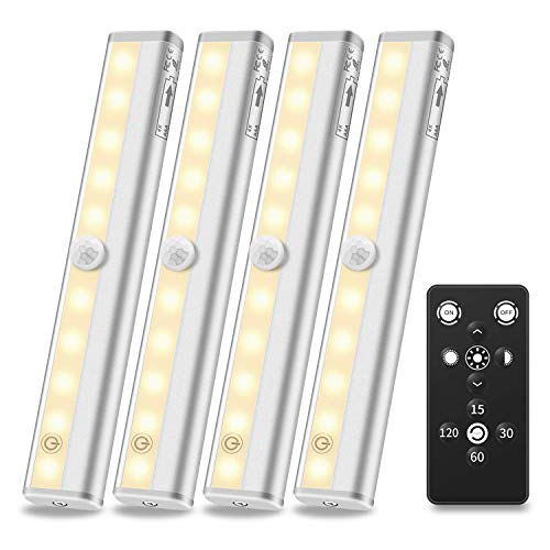 Book Cover Anbock Under Cabinet Lighting Remote Control Wireless LED Closets Light Battery Operated with Timer & Touch Switch Dimmable Stick on Anywhere for Kitchen Under Counter Entryway Warm White 3000K 4 Pack