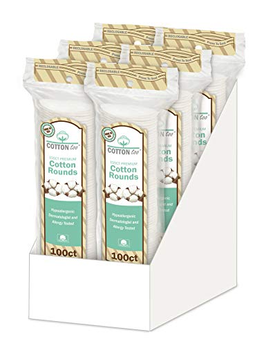 Book Cover Cotton Too 100 Count Cotton Cosmetic Rounds, Premium, 6 Pack