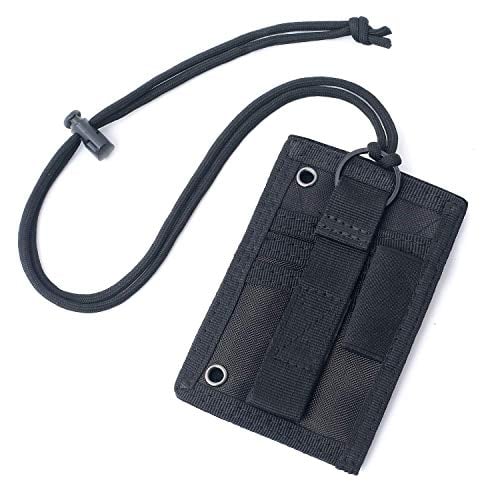 Book Cover Tactical ID Card Holder Detachable Hook & Loop Patch Badge Holder Adjustable 1000D Cordura Neck Lanyard Key Ring and Credit Card Organizer (Black)