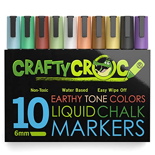 Book Cover Crafty Croc Fine Tip Chalk Markers - (Precise 3mm Tip, 10 Earth Tone Colors) - Erasable Dustless Liquid Chalk Ink Pens, Water-Based, Non-Toxic