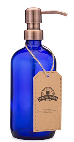 Book Cover Jarmazing Products Cobalt Blue Glass Pint Jar Soap and Lotion Dispenser with Metal Pump (Copper)