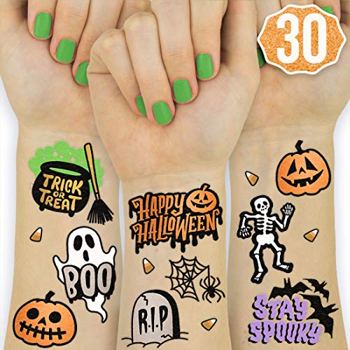 Book Cover xo, Fetti Halloween Tattoos for Kids - 30 styles | Happy Halloween Decorations, Skeletons, Ghosts, Pumpkins, Spiderwebs + More