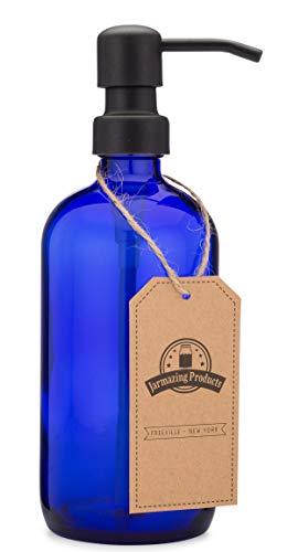 Book Cover Jarmazing Products Cobalt Blue Glass Pint Jar Soap and Lotion Dispenser with Metal Pump (Black/Dark Bronze)