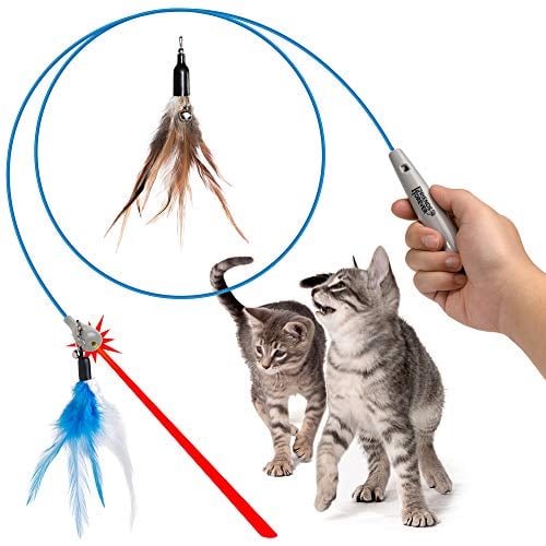Book Cover Friends Forever Interactive Feather Cat Toys Wand with Built-in Laser Pointer Tip, 2-in-1 Kitty Teaser Game