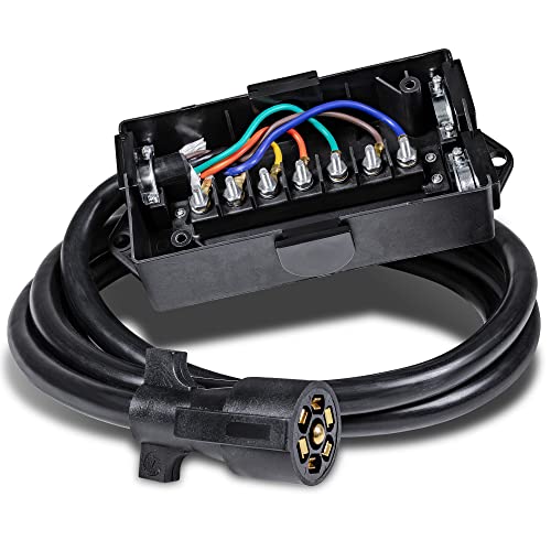 Book Cover 8ft 7-Way Trailer Plug Wiring Harness w/ 7 Gang Trailer Junction Box [7-Pin Trailer Cord Wire Cable] [Waterproof] 7 Prong Trailer Wire/Cable Connection Box