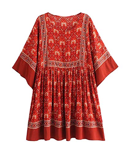 Book Cover R.Vivimos Women's Summer Cotton Half Sleeve Casual Loose Bohemian Floral Tunic Dresses