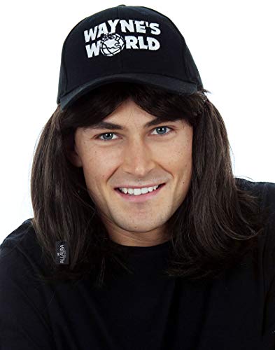 Book Cover ALLAURA Wayne Wig with Hat - Mullet Costume Wigs For Men 80s Heavy Metal Rocker Wig 1980s Black Mullet Wig - Halloween Costumes for Men