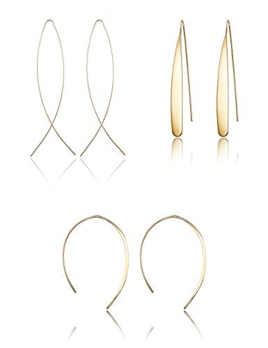 Book Cover Finrezio 3 Pairs Curved Threader Earrings for Women Girls Long Wire Dangle Hoop Earrings Boho