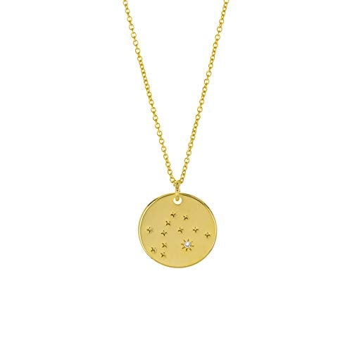 Book Cover Columbus 14K Gold Plated Astrology Horoscope Constellation Zodiac Coin Necklace