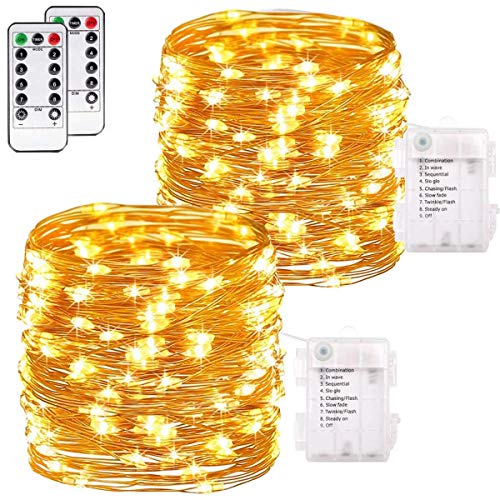 Book Cover buways 2 Pack 75 LED 24.6ft Battery Operated Fairy String Lights with Remote, 8 Modes Copper Wire Firefly Lights Control Christmas Decor Christmas Lights Warm White