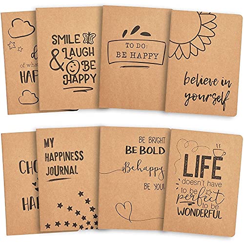 Book Cover Kraft Paper Notebook, Motivational Lined Journal in Happy Theme (5.75 x 8.25 in, 8 Pack)