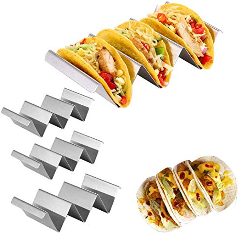 Book Cover Taco Holder, 2-3 Taco Rack Holders with Handle, Good Holder Stand on Table, Hold 2 or3 Hard or Soft Shell Taco, Safe for Baking as Truck Tray- Set of 4 (2-3 Tacos/ 4 Pack)