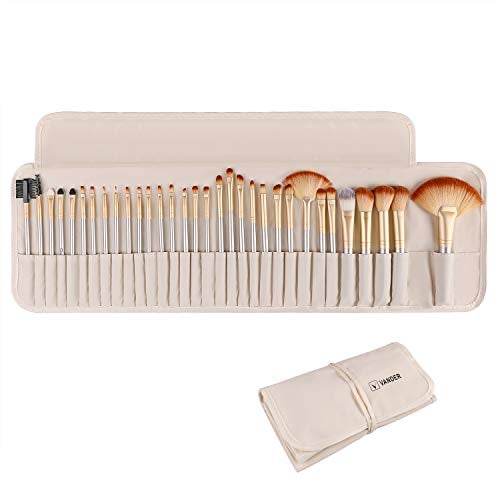 Book Cover Make up Brushes, VANDER LIFE 32pcs Premium Cosmetic Makeup Brush Set for Foundation Blending Blush Concealer Eye Shadow, Cruelty-Free Synthetic Fiber Bristles, Travel Makeup bag Included, Champagne