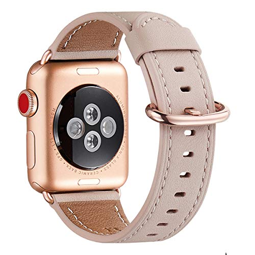 Book Cover WFEAGL Compatible iWatch Band 40mm 38mm, Top Grain Leather Band with Gold Adapter(Same as Series 6/5/4/3 with Gold Aluminum Case in Color) for iWatch SE & Series 6/5/4/3/2/1(Pink Sand Band+Rosegold)