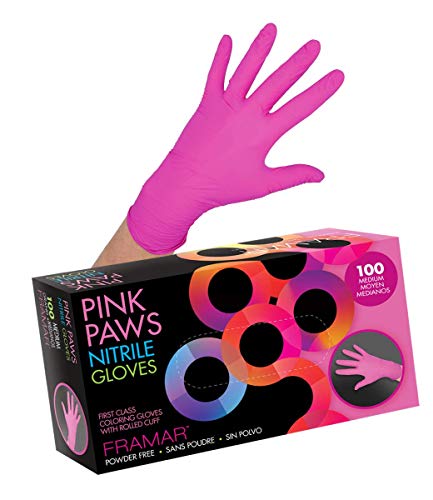 Book Cover Framar Pink Paws Nitrile Gloves, Powder Free, Latex Rubber Free, Disposable Gloves - Non Sterile, Food Safe, Medical Grade, Convenient Dispenser Pack of 100, (Extra Strength) (Small)