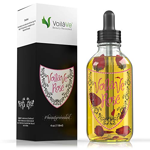 Book Cover VoilaVe Anti Aging Rose Essential Oil, Luxurious Blend of Aromatherapy Oil for Face, Hair, and Body, Helps to Reduce Rosacea & Acne Scar, Reduces Wrinkles, Sunburn Relief, Rose Scented Oil, 4 fl oz