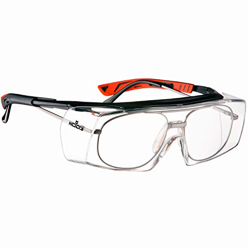 Book Cover NoCry Over-Glasses Safety Glasses - with Clear Anti-Scratch Wraparound Lenses, Adjustable Arms, Side Shields, UV400 Protection, ANSI Z87 & OSHA Certified (Black & Red)