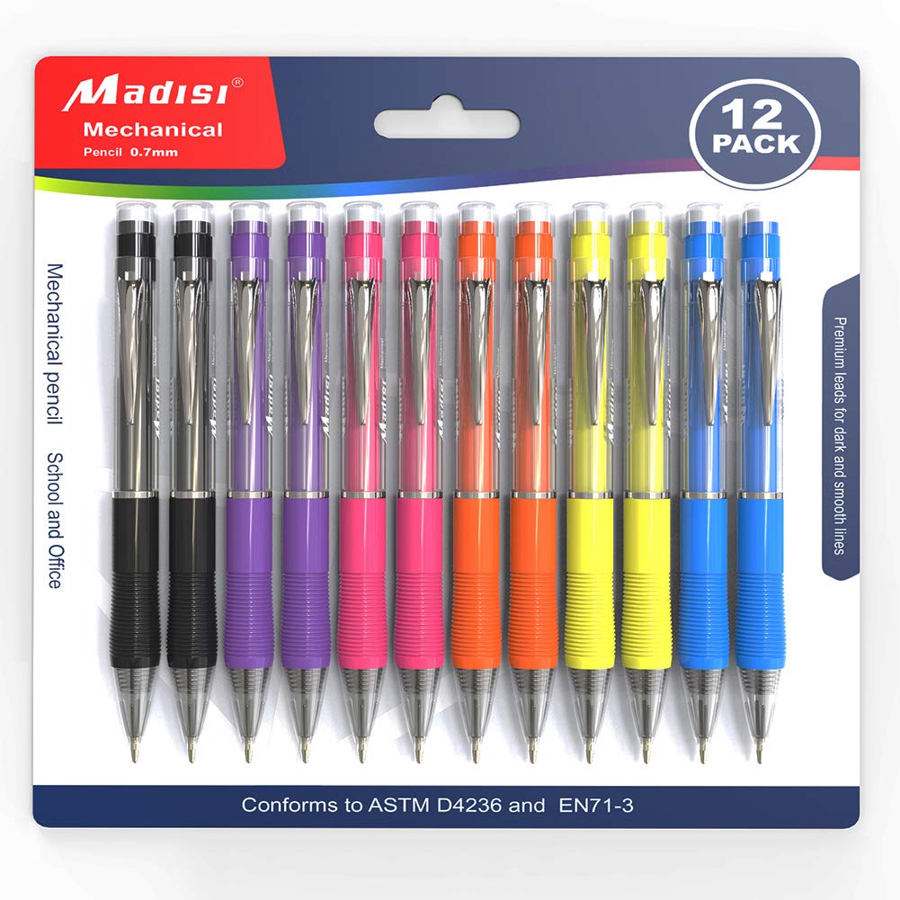 Book Cover Madisi Mechanical Pencil, 0.7mm Medium Point, Assorted Barrels, 12-Count