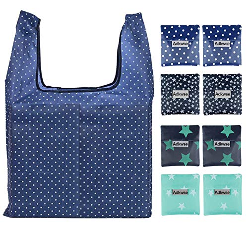 Book Cover Adkwse Reusable Shopping Bags, Reusable Grocery Bags, Large Foldable Grocery Tote Bags with Pocket, Washble, Durable and Lightweight (8 PCS)