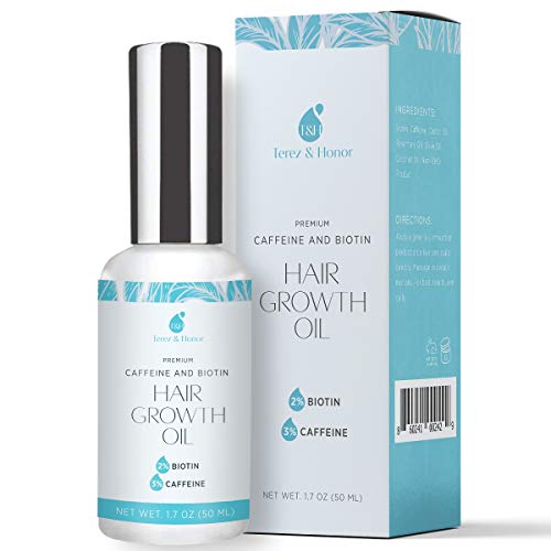 Book Cover Hair Growth Oil with 2% Biotin 3% Caffeine- Castor Oil, Rosemary Oil, for Stronger, Thicker, Longer Hair and Stimulate New Hair Growth 1.7 oz