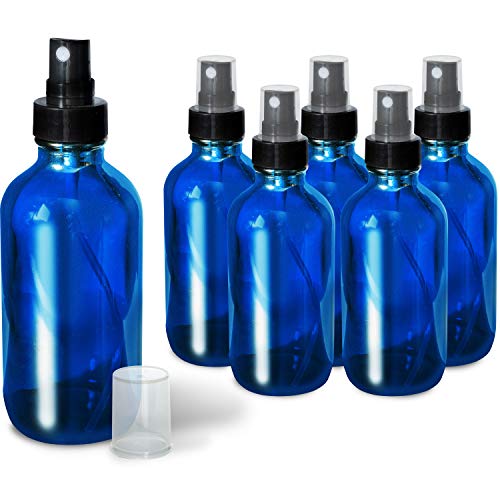 Book Cover Blue Glass Spray Bottles (4oz) - 6 pack - Small Empty Bottle for Essential Oils and Cleaning Solutions Mist