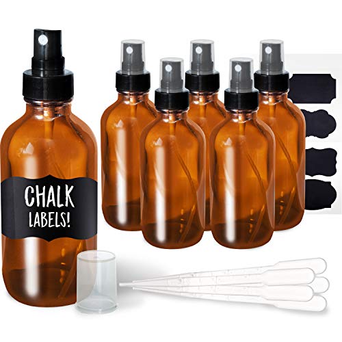 Book Cover Amber Glass Spray Bottles (4oz) - 6 pack - Small Empty Bottle for Essential Oils and Cleaning Solutions Mist