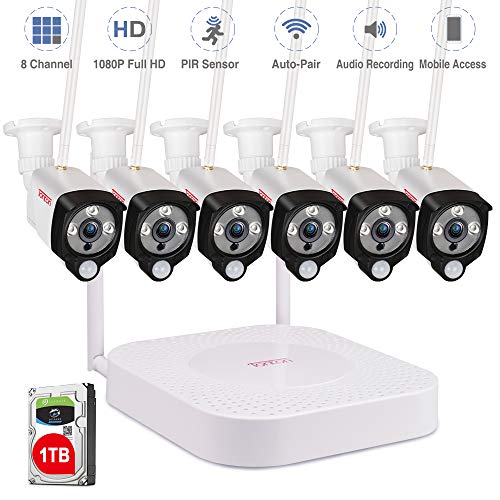 Book Cover [Expandable System] Tonton 8CH 1080P NVR Wireless Camera System with 1TB HDD, 6PCS 1080P 2.0 MP Waterproof Outdoor Indoor Bullet Cameras with PIR Sensor, Audio Record, Auto-Pair,Plug&Play