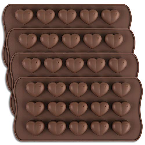 Book Cover homEdge 15-Cavity Dimpled Heart Shape Chocolate Mold, Silicone Dimpled Valentine Heart Chocolate Gummy and Candy Mold