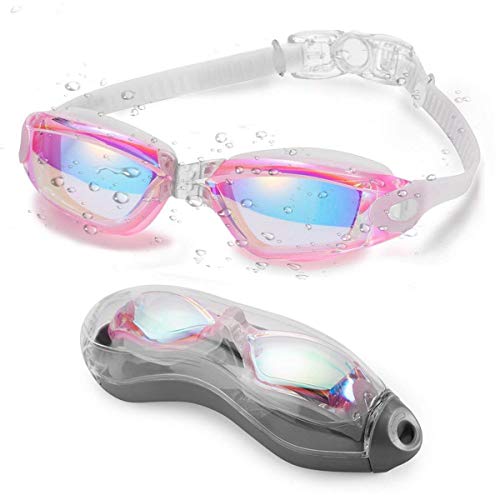 Book Cover Letsfit Swim Goggles, No Leaking Anti-Fog Indoor Outdoor Swimming Goggles with UV Protection Mirrored Clear Lenses for Adult Women Men Youth Kids