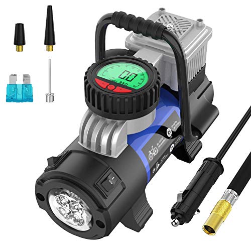 Book Cover Mbrain Portable Air Compressor Pump - DC 12V Small Digital Car Tire Inflator with Gauge 120 PSI