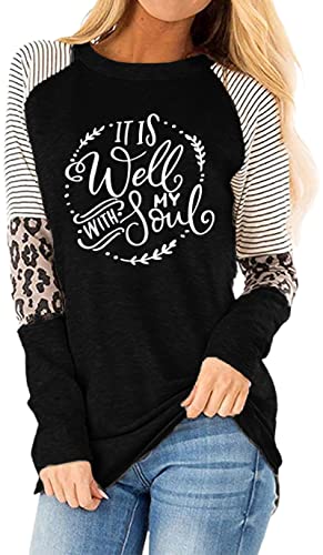 Book Cover It is Well with My Soul Christian T Shirt Women Raglan Long Sleeve Elbow Patches Shirt Casual Baseball Blouse Top