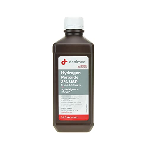Book Cover Dealmed Hydrogen Peroxide 3% USP – 16 fl. oz. USA Made Hydrogen Peroxide Cleaner, Hydrogen Peroxide 3 Percent First Aid Cleaner, Hydrogen Peroxide Solution for First Aid Kit and Medical Facilities