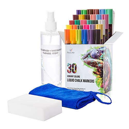 Book Cover Liquid Chalk Markers 30 Colors by Positive Art: Bright Colors, Painting and Drawing for Kids and Adults, Window and Board Art for Bistros, Bars - Reversible Tip (Combo: with Spray and Erasers)