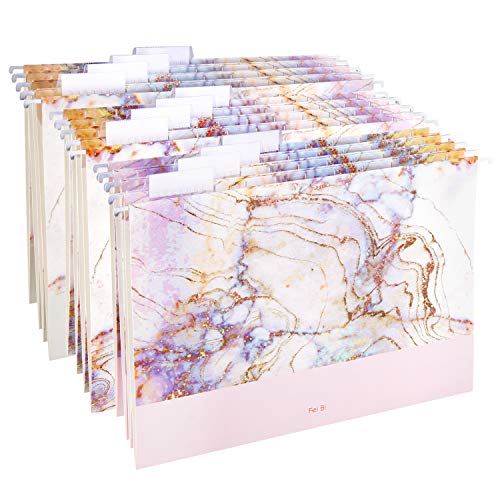 Book Cover Hanging File Folders Letter Size Assorted Durable Refined Design, 1/5-Cut Adjustable Tabs,12pcs with Gift Box，Marbling