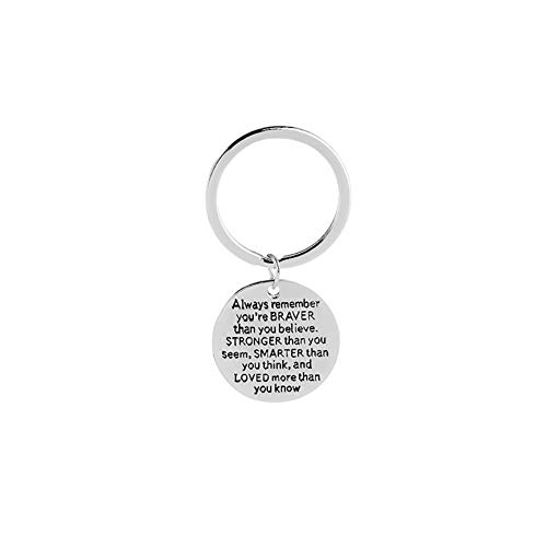Book Cover WillowswayW Round Key Ring Always Remember You Are Braver Pendant Inspirational Keychain - Silver
