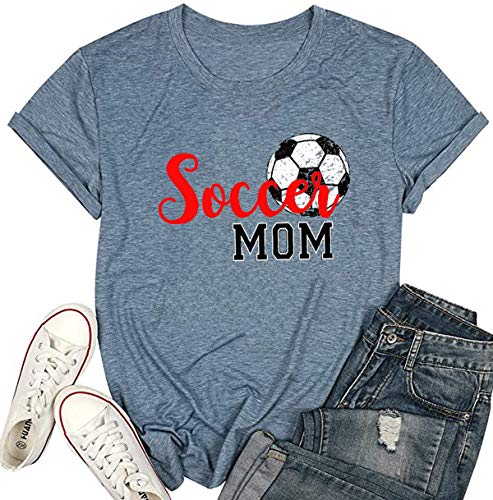 Book Cover YUYUEYUE Women Soccer Mom Letter Printed T Shirt Football Graphic Fashion Top Tee