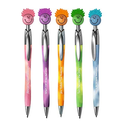 Book Cover Color Changing Push Pens with Smiley Face and Motivational Quotes - Employee Appreciation and Recognition Gifts - 5 Pack